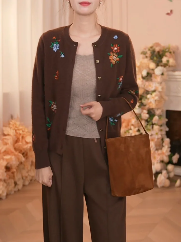 

Retro Chinese Sle Brown Knitted Sweater Autumn New Arrival plus Size Versatile Agel Top Women's Faion Casual Comfortable