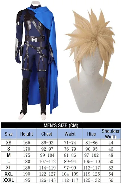 ชุดคลุมชุดคอสเพลย์ผู้หญิงการต่อสู้บนคลาวด์ Final Fantasy VII ชุดจั๊มสูทวิกผมเกิดใหม่ชุดป้องกันมือฮาโลวีนสำหรับผู้ชาย