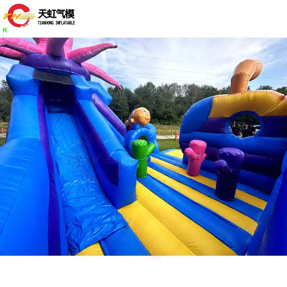 Zamek dmuchany z motywem Sea World, zjeżdżalnia, plac zabaw, 6x5m, wytrzymały, dmuchany zamek z ośmiornicą, zjeżdżalnia i przeszkodami.