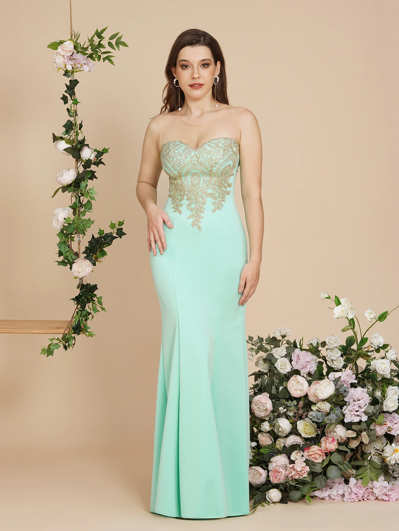 BABYONLINE abiti da damigella d'onore verde menta Maxi lunghezza del pavimento abiti da sirena eleganti abiti dorati Sweetheart Illusion Summer