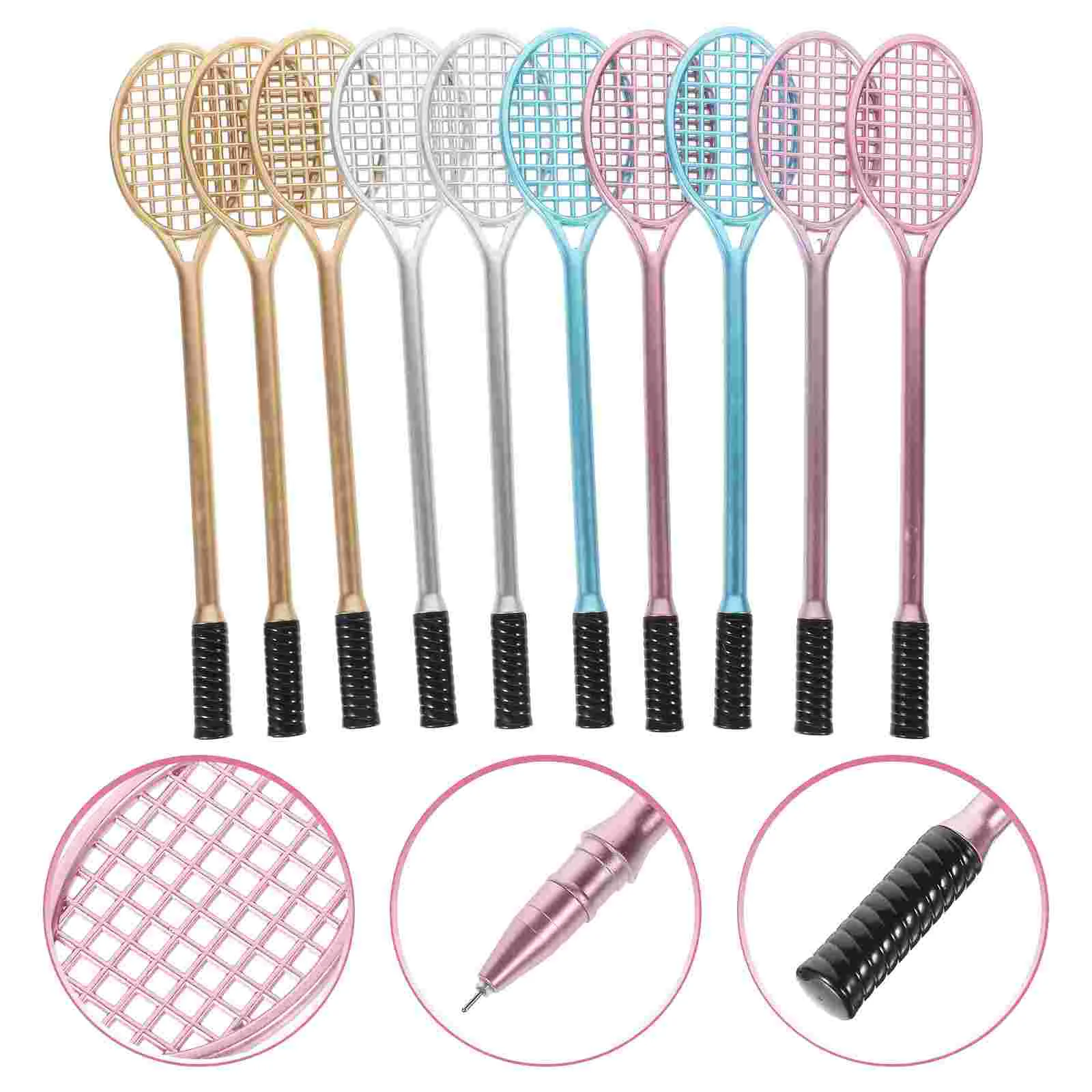 10 Pcs Badminton Racket Gel Pen Tennis Fine Point Ink Pens Portable Student Stationery Kids Gift Quality Plastic Design