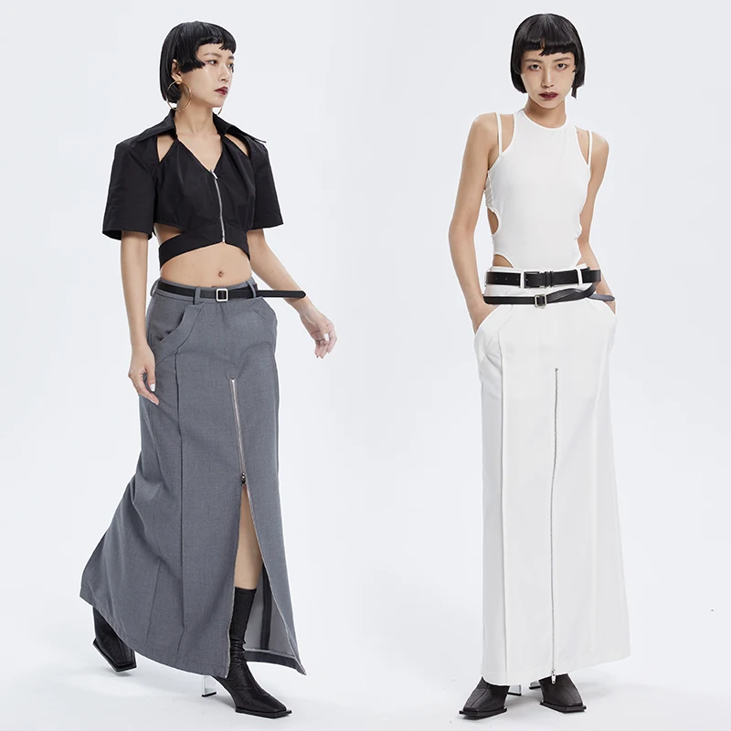 

Low Waist Zipper ket Asymmetrical Long Straight Cut Skirt Ele High End Women's Faion Spring Summer Season