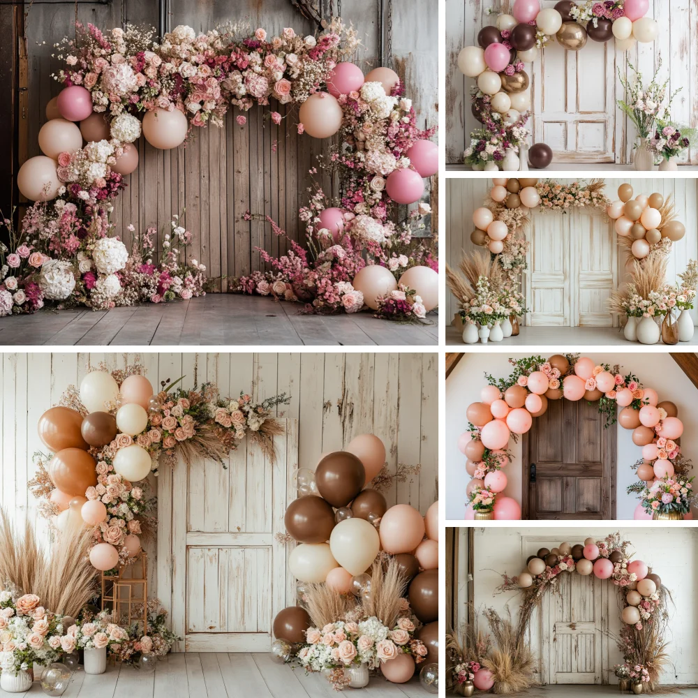 Photography Background Boho Floral Balloons Kids Birthday Party Cake Smash Portrait Decor Backdrop Photo Studio