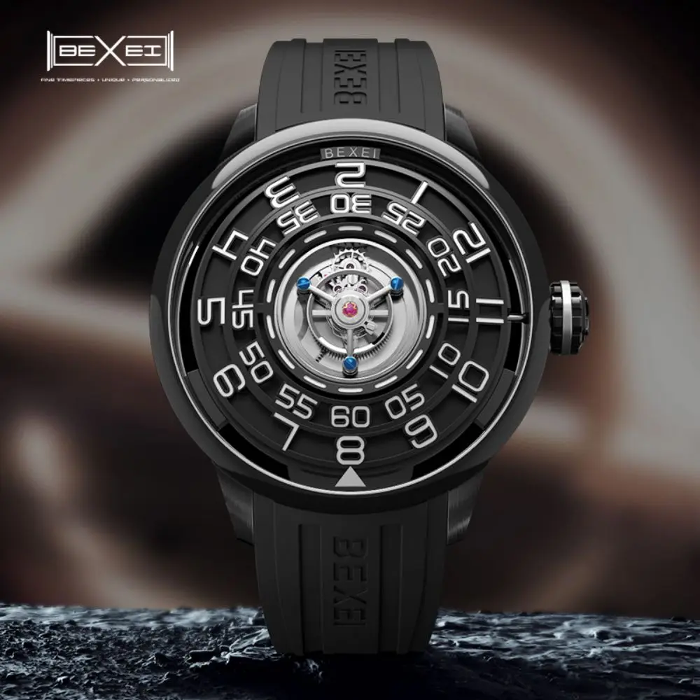 BEXEI 9110 skeleton synthetic sapphire manual tourbillon mechanical movement wrist watch for men Luxury  waterproof Reserve 36H