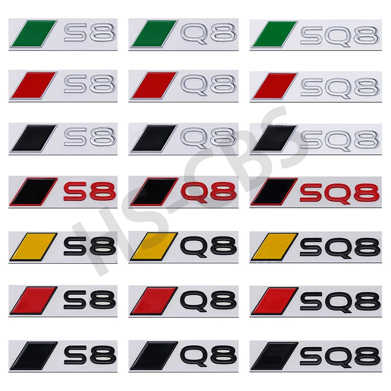 2024 New Style 3D Metal SQ8 S8 Q8 Logo Badge Car Rear Trunk Emblem Stickers Door Fender Decal Automobile Decoration Stickers