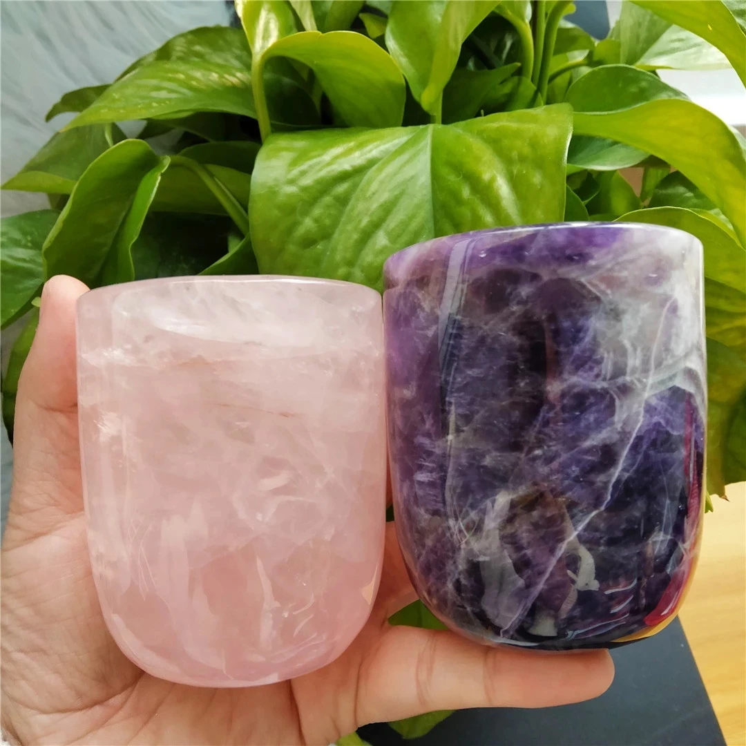 

Natural Hand Carved Rose Quartz Amethyst White Crystal Cup High Quality Healing Crystal For Gift Collection Craft Home Decor