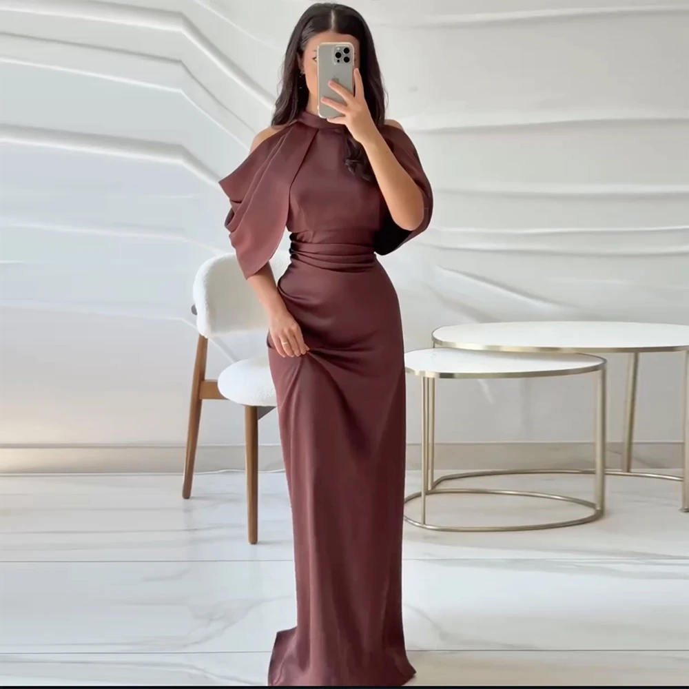 

Burgundy Mermaid Evening Dresses Pleated Elegant Party Dress with Cap Sleeves Floor Length Formal Night Gowns for Women