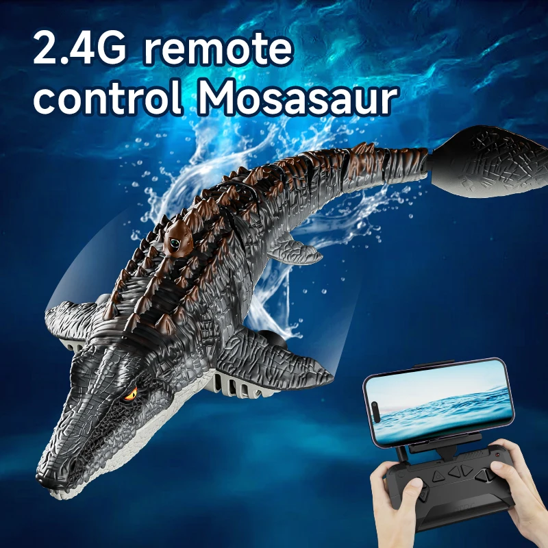 S11 2.4GHz Remote Controlled Dinosaur Boats Kids RC Boats with Water Spray and Light Outdoor Pool RC Electric Toy Gifts for Boys
