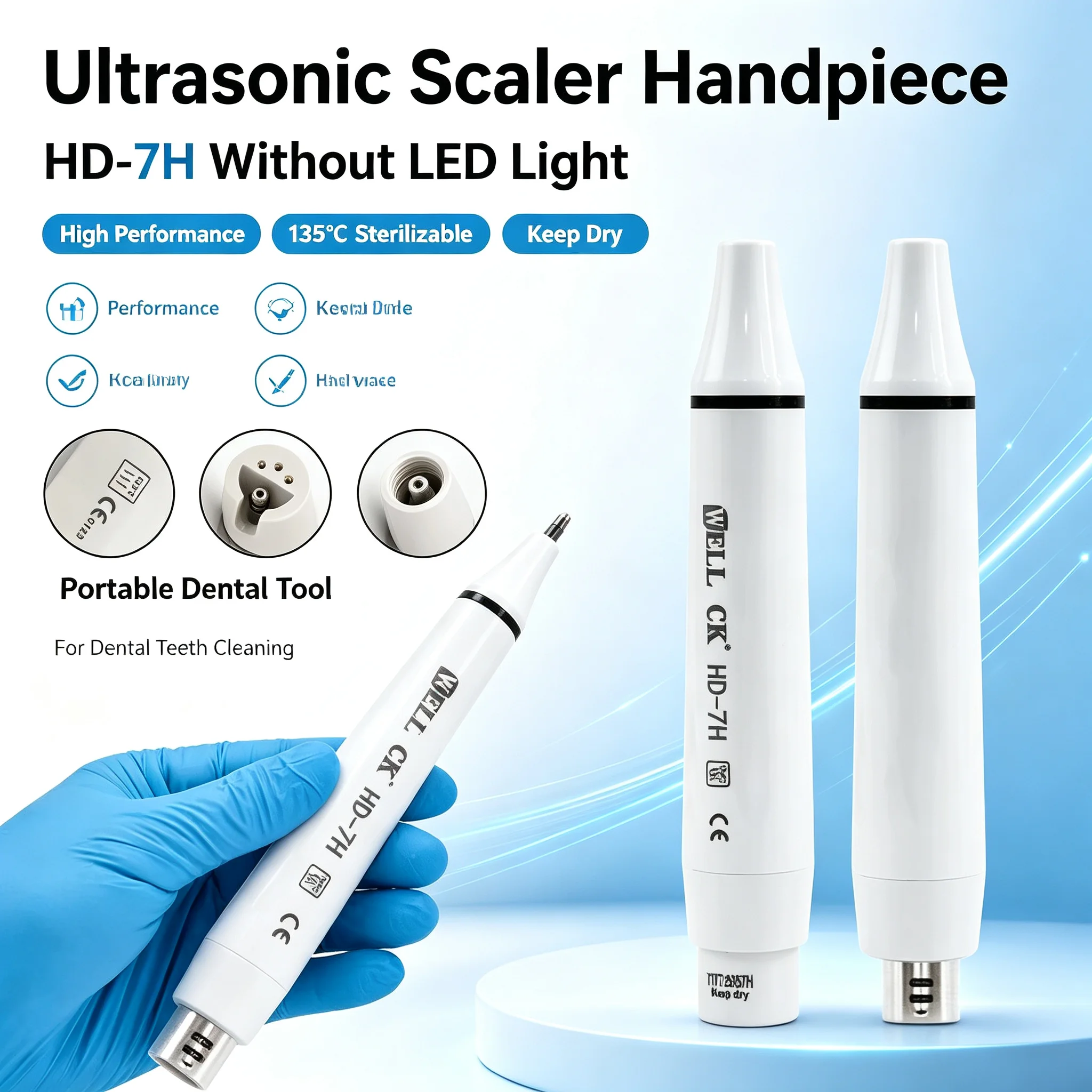 Dental Ultrasonic Scaler Handpiece HD-7H Fit for Satalec / DTE Ultrasonic Piezo Scaler Teeth Cleaning Dental Calculus Removal