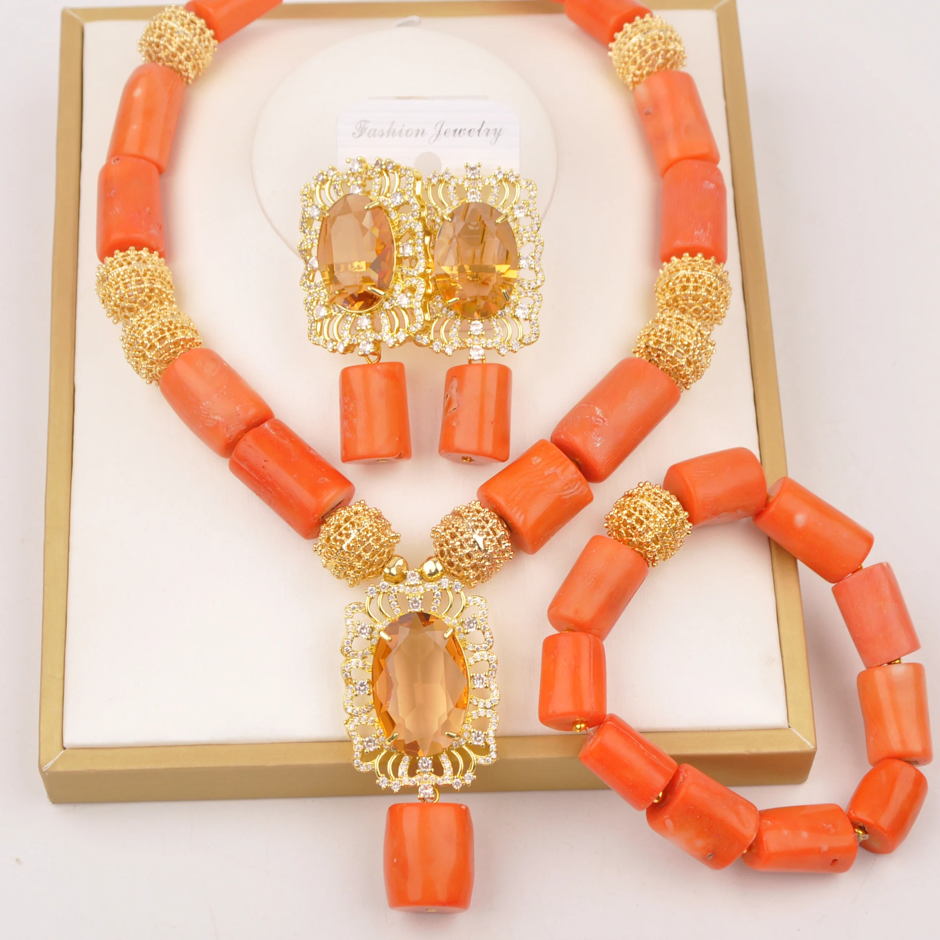 Nigerian Wedding Original Coral Beads Jewelry Set