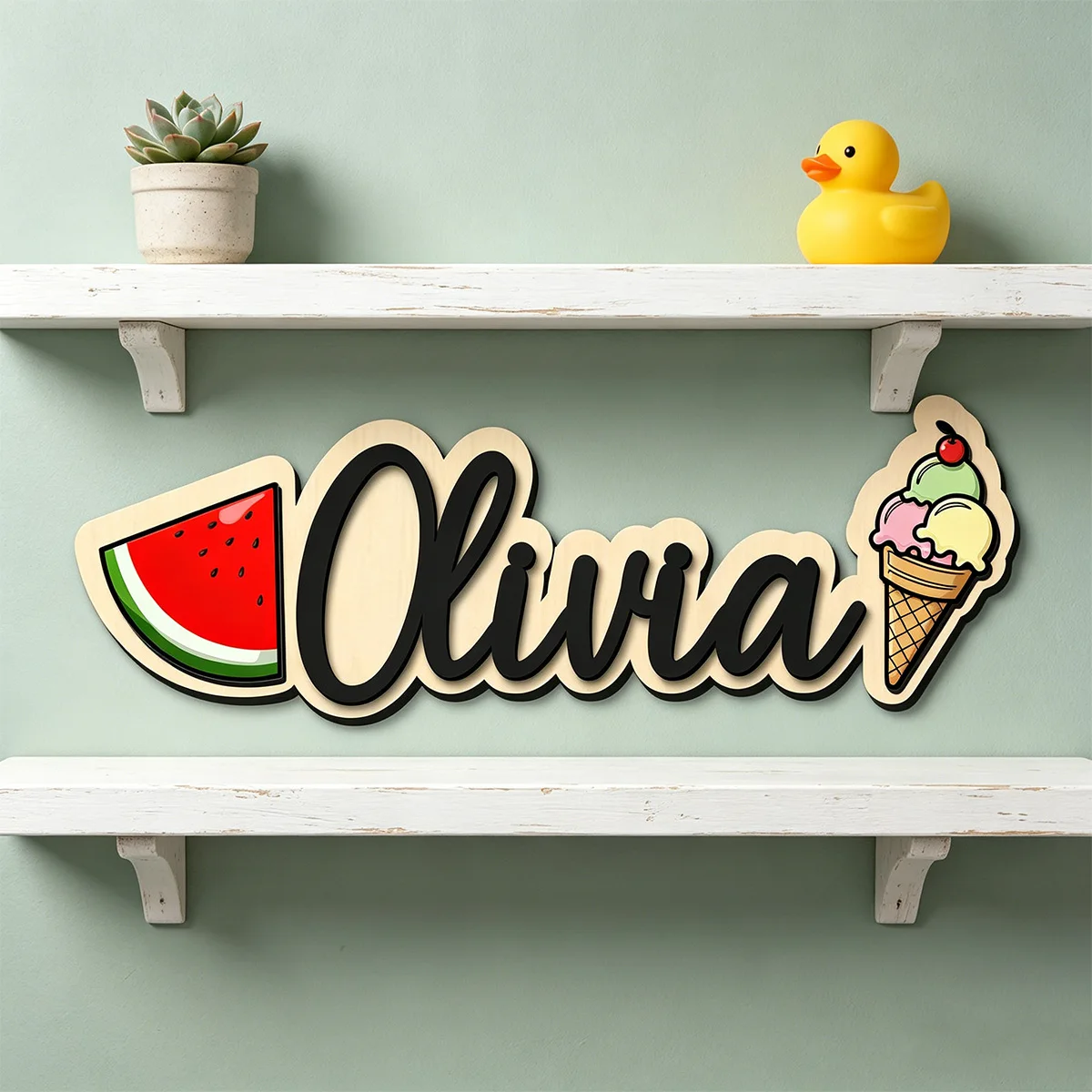 1pc Double-layer Customized Surname Brand, Summer Atmosphere Wooden Sign, Wall Decoration, Multi Scene Decoration Gift