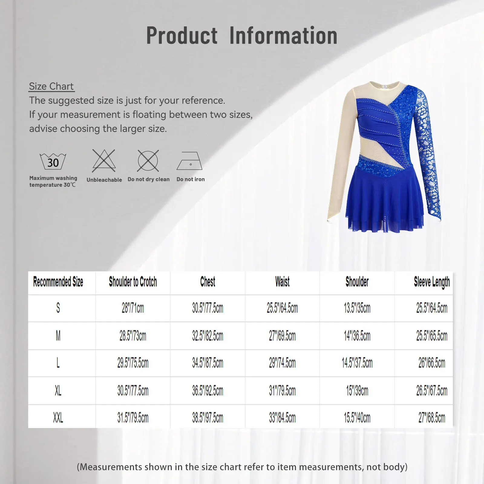 

Women Figure Skating Mesh Bodysuit Dress Modern Dancewear Long Sleeve Floral Lace Patchwork Rhinestones Leotards Skating Dresses