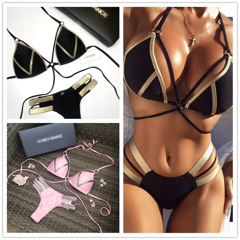 

2026 Hot stamping stitching bikini women's sexy swimsuit swimsuit