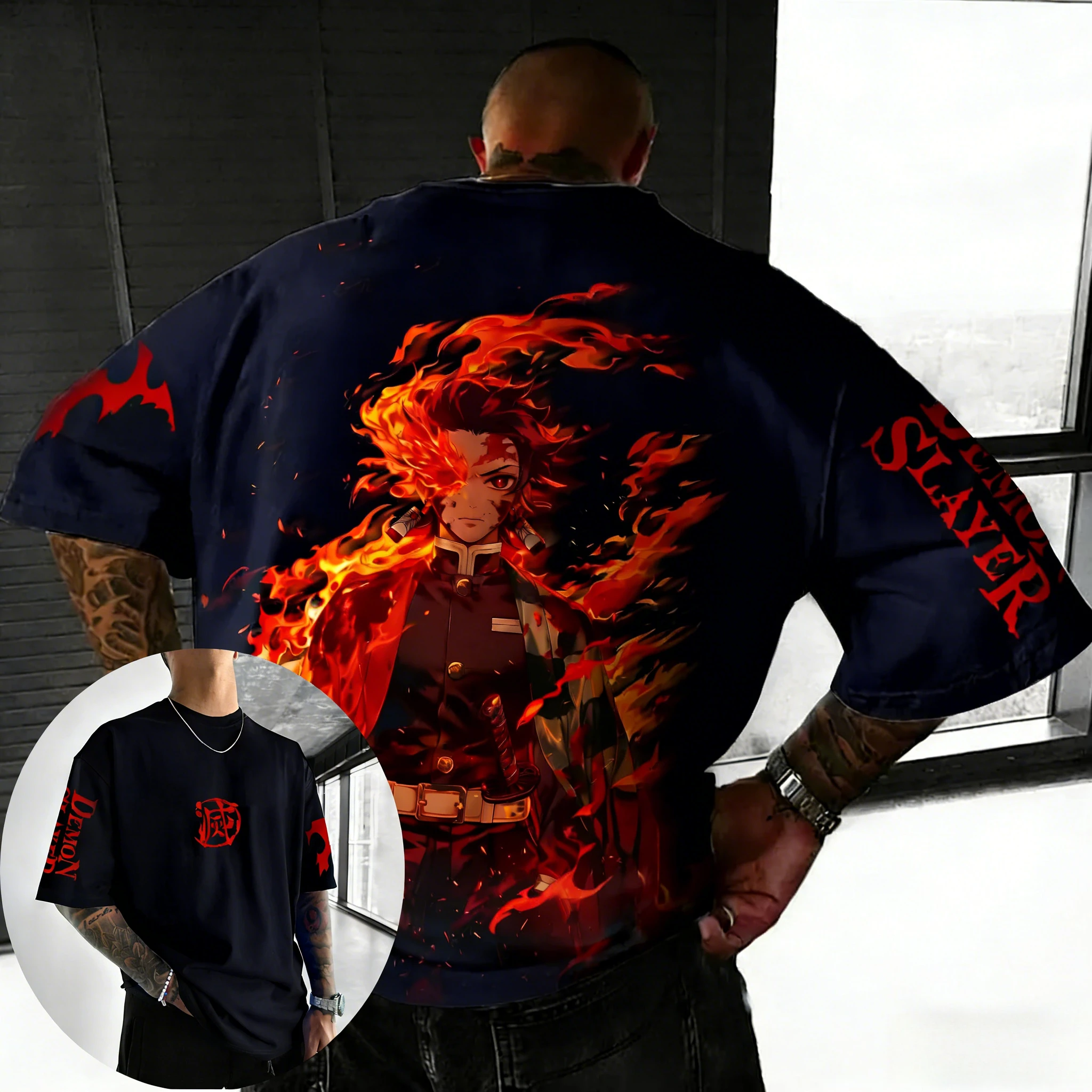 

Мужская и женская летняя хлопковая футболка Demon Slayer, новинка 2026, Tanjirou, повседневный свободный топ в стиле Харадзюку с принтом аниме для родителей и детей