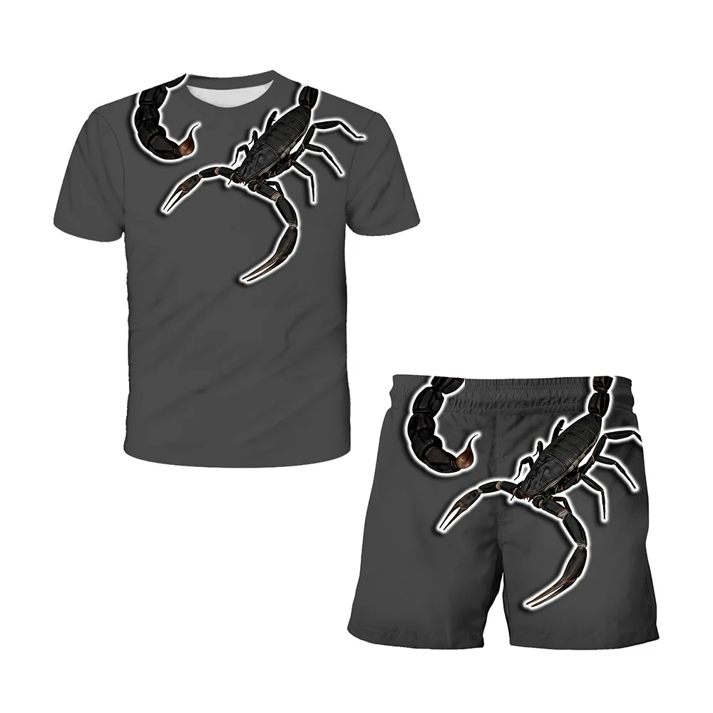 Hot Selling 3D Scorpion Digital Print Summer Boy's Short Sleeved Shorts Sets Fashion Europe And America Girl's Boys Sports Suits