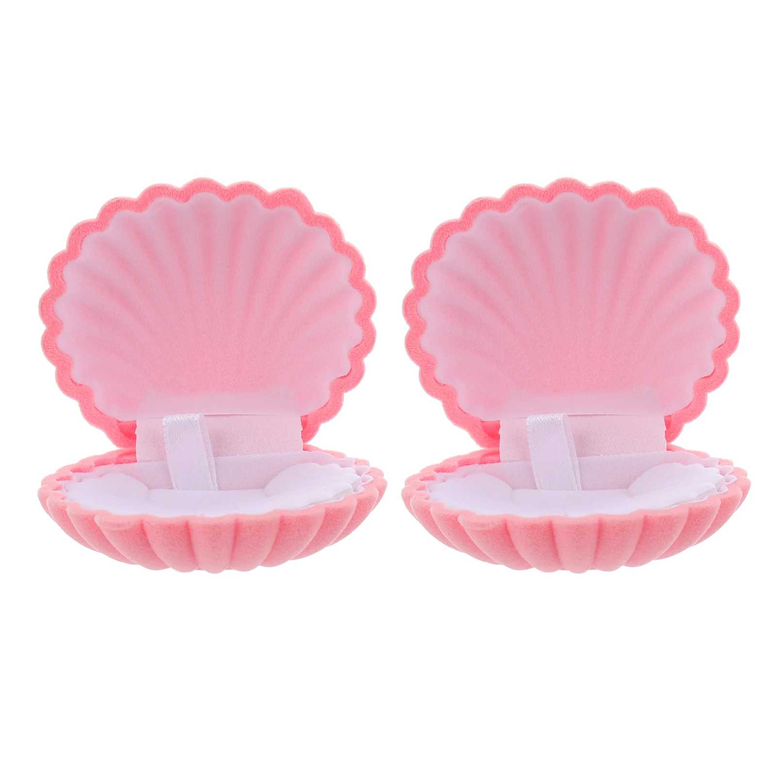 

2pcs Shell Shape Jewelry Storage Box Durable Safe Long Time Use Travel ganizer Necklace Packing Case Flocking