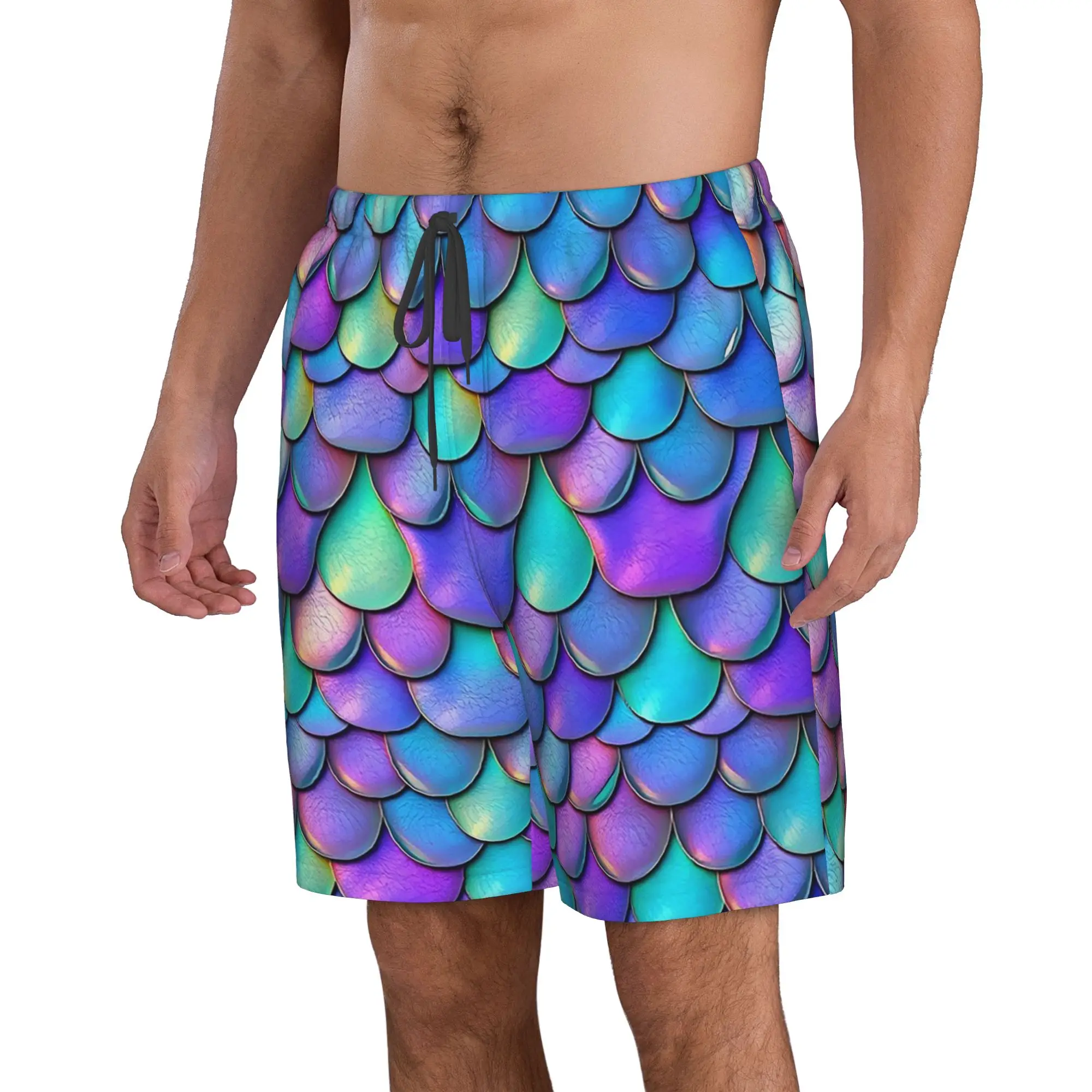 Mermaid Fish Scale Dazzling Scales Trunks Beach Board Shorts Casual Quick Dry Swimming Summer Men Pants