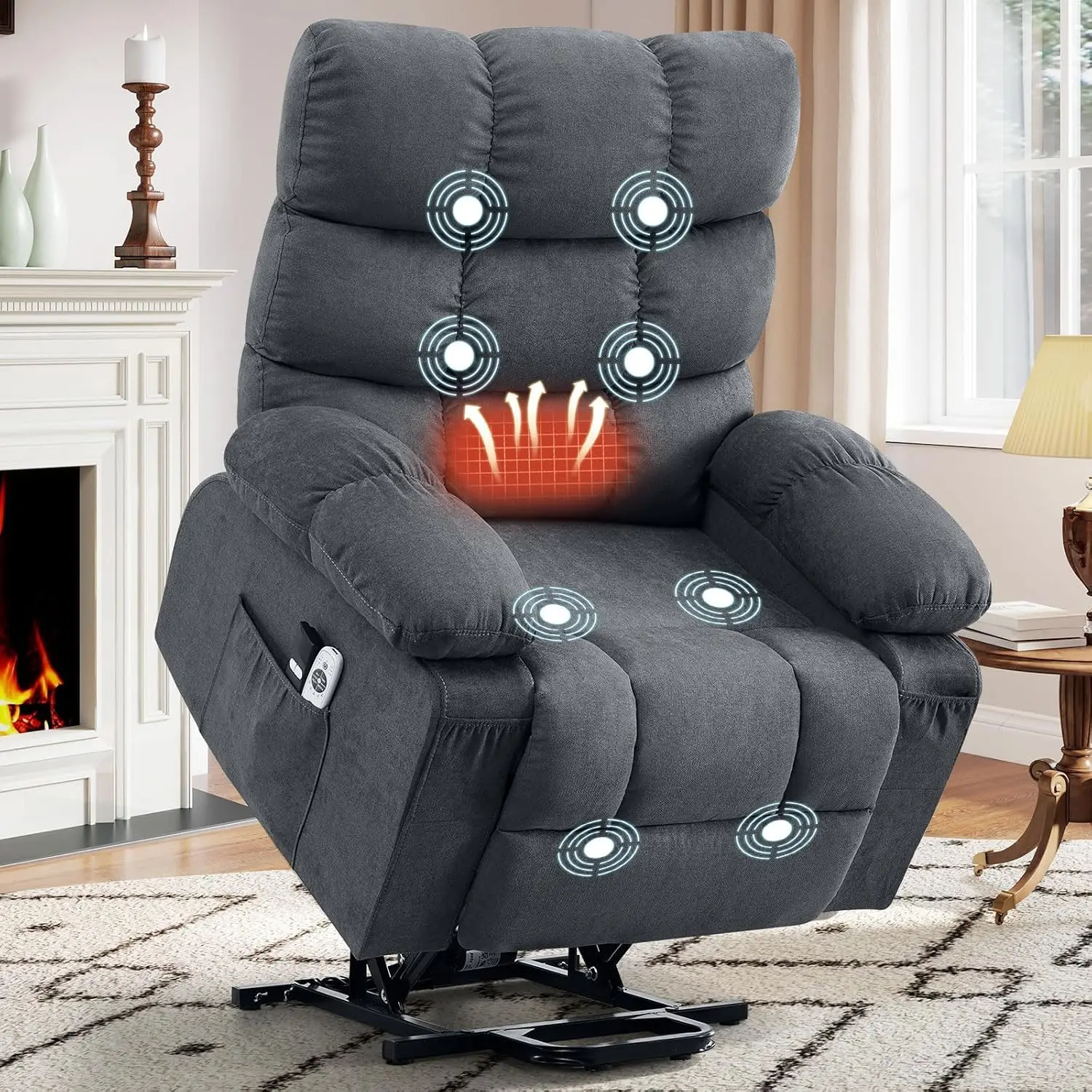 Power Lift Recliner Chair for Elderly with Heat and Massage, Electric Recliners Single Sofa with Side Pocket and USB Charge Port for Living Room and Bedroom Comfort