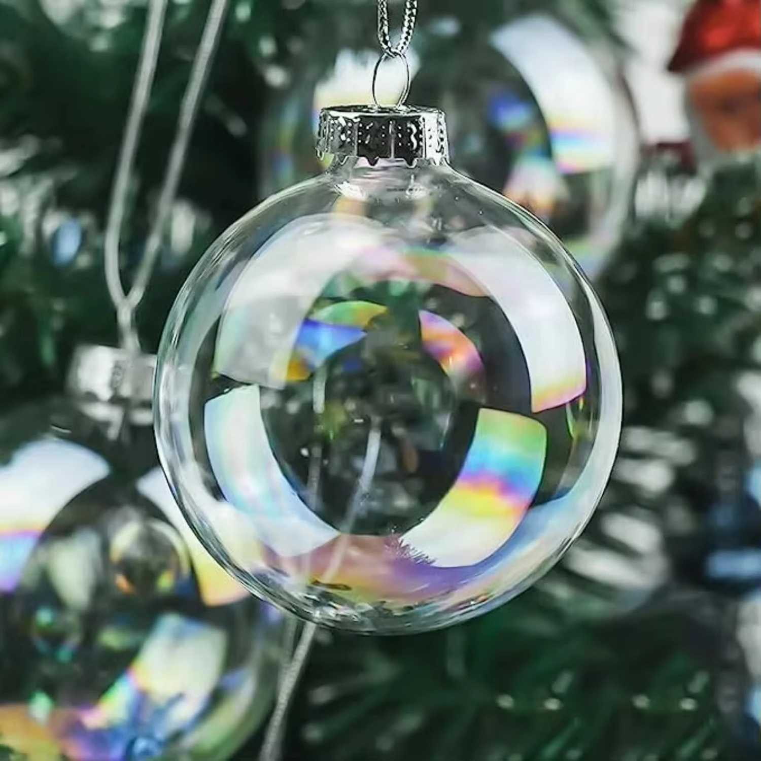 Iridescent Clear Glass Ball Christmas Ornaments for  & Gift Festive Tree Baubles & Party Decor （5pcs） Beach decor Bearbrick