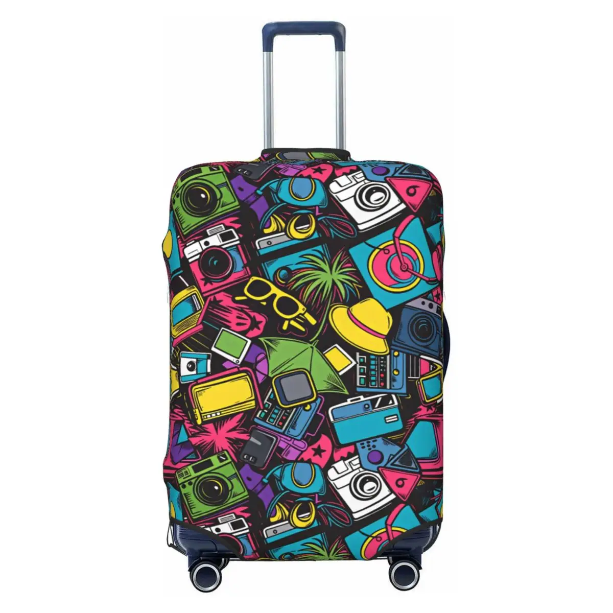 90s Retro Tech Travel Doodle Pattern Luggage Cover Elastic Travel Suitcase Protective Covers Suit For 18-32 inch