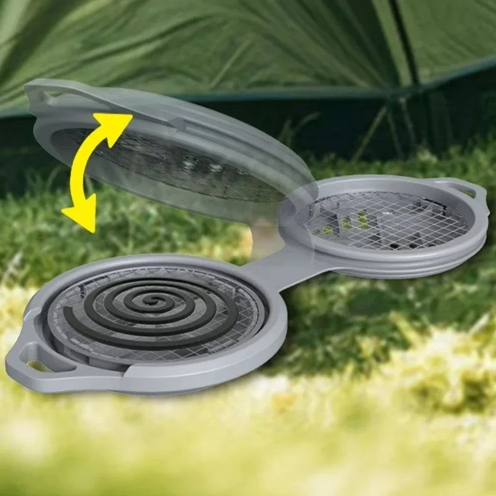 حامل لفائف البعوض المحمول في الهواء الطلق للتخييم يمكنه تعليق لفائف البعوض من السيليكون حامل صينية ثابتة مبيد الذباب للتخييم والصيد #3