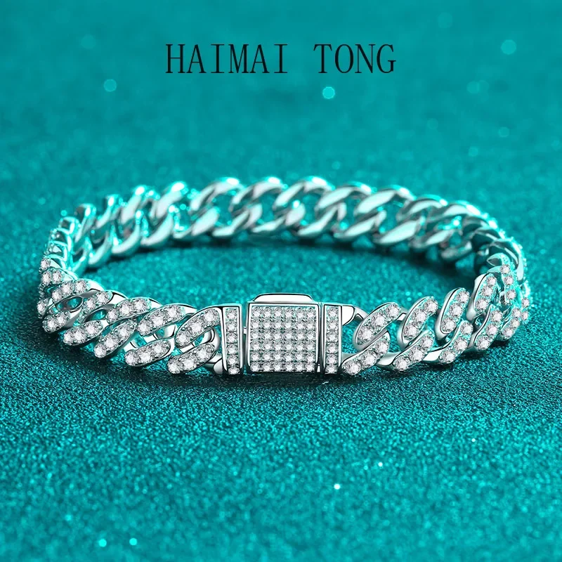 

HAIMAITONG Cuban Chain pt950 platinum Moissanite bracelet premium sense