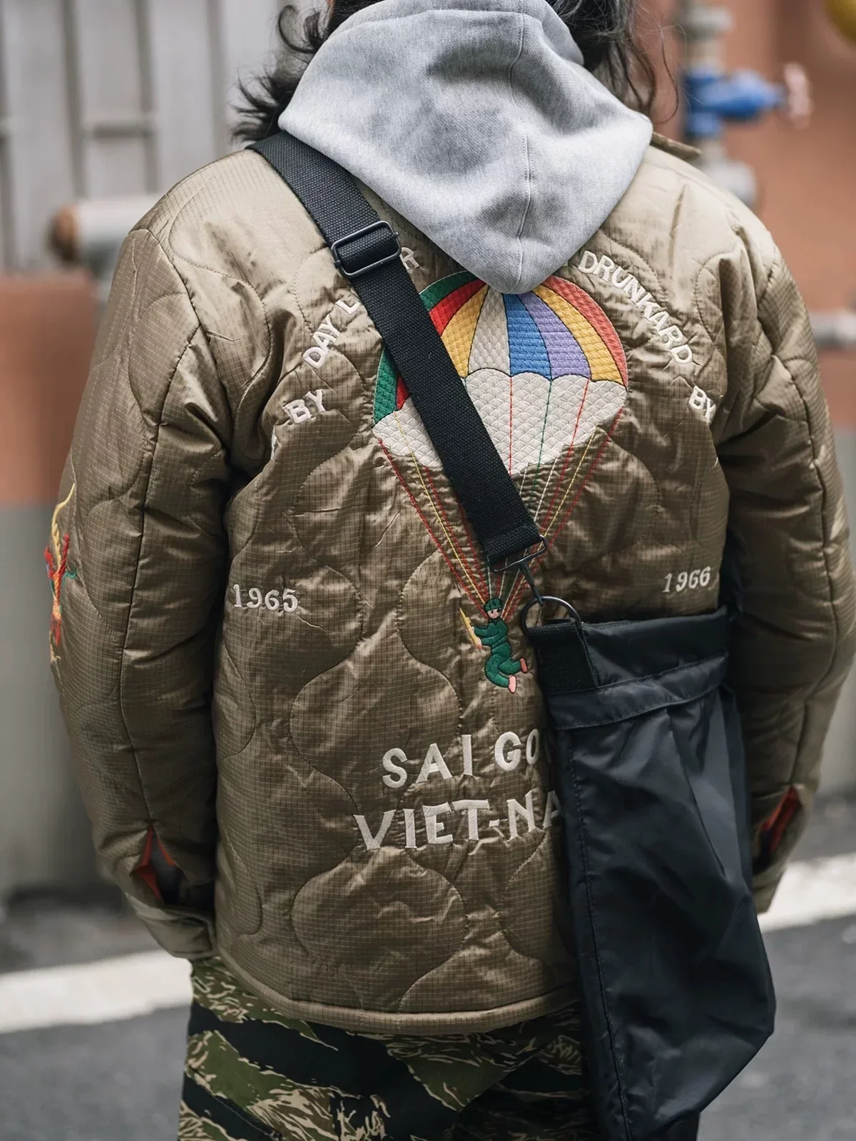Non Stock Quilted Embroidery Jacket Military-Inspired Tour Jacket Unisex Outerwear Amekaji