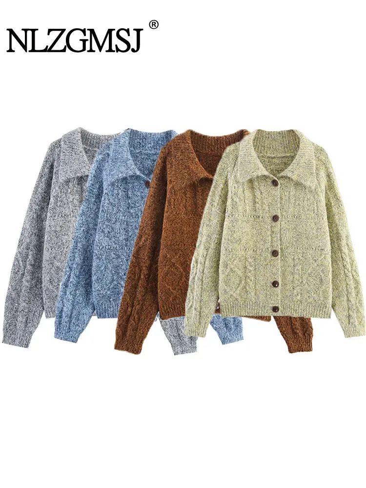 

NLZGMSJ Women's Vintage Casual Sweater Turn-down Collar Single Breasted Knitted Sweater New Fashion Autumn Sweater