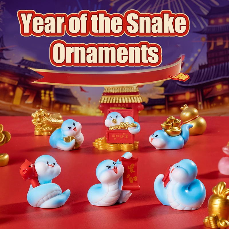 1Pc/6Pcs 2025 Year Of The Snake Mini Ornament Fortune Zodiac Snake Figurine Micro Landscape Car Interior Home Desktop Decoration