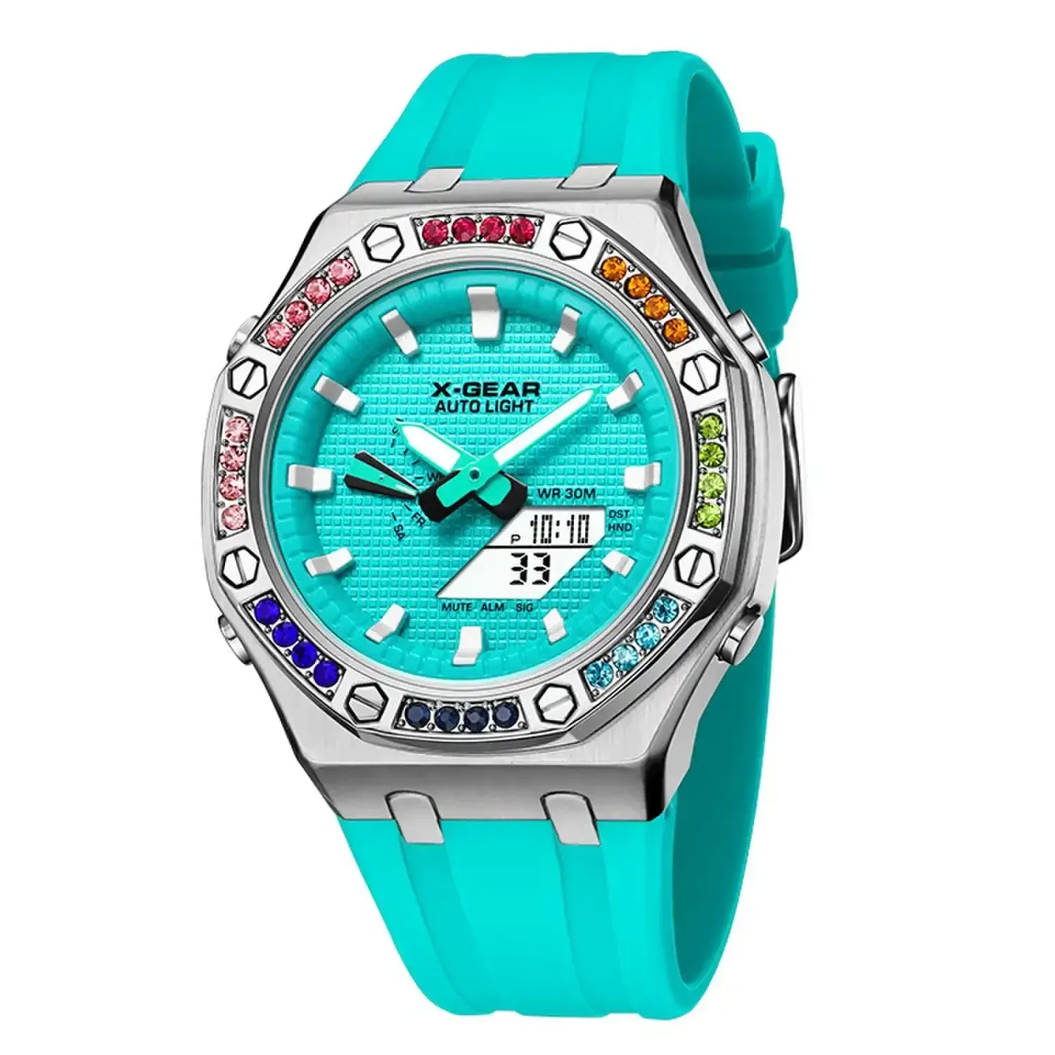 

Digital Sports Electronic 2100 Unisex Watch World Time Full Function Diamond Alloy LED Dial Oak Series