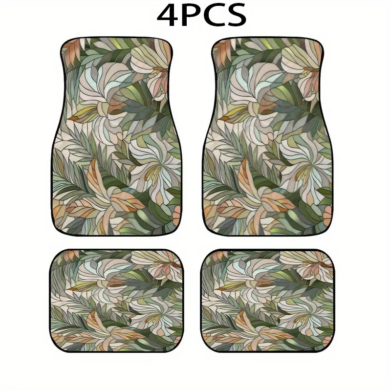 2D Flat Colorful Leaf Patchwork Car Floor Mats, Universal Fit For Most Vehicles, Fresh Car Interior Decoration Accessories That