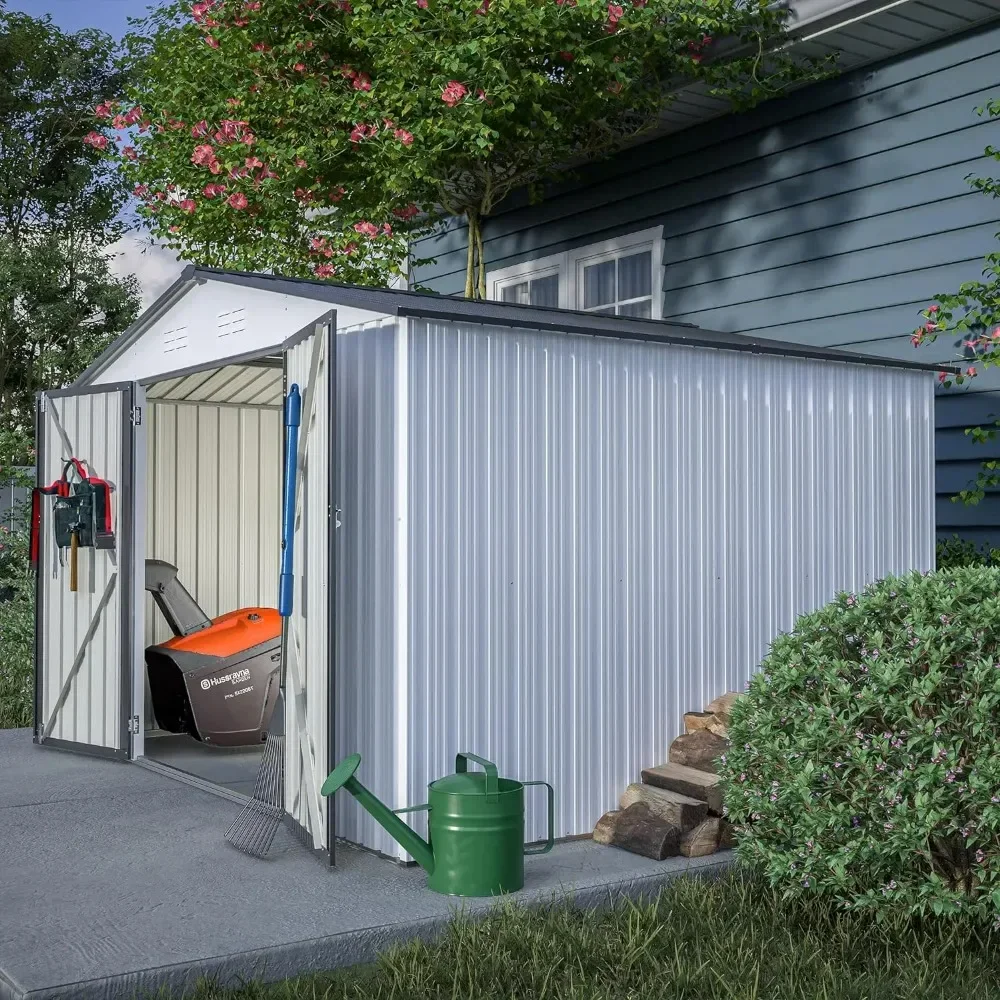 Large Heavy Duty Tool Sheds,10x8ft Metal Outdoor Storage Shed,with Lockable Doors & Air Vent to Store Bikes, Tools, Lawnmowers