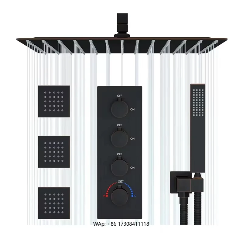 

16 Inch Rainfall Shower System Thermostatic Body Spray Jets Full Body Ceiling-Mounted Bath & Shower Faucets