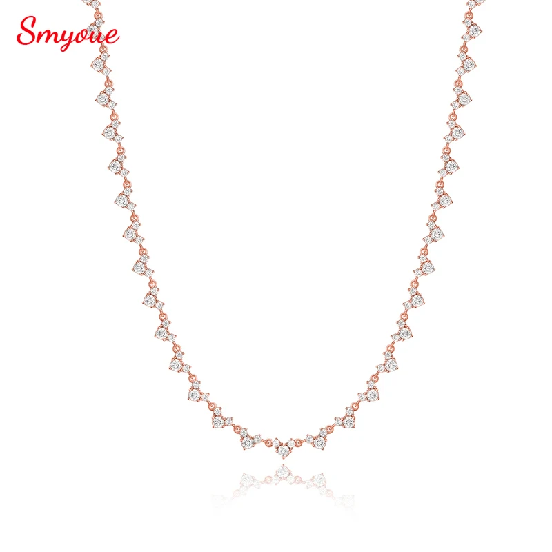

Smyoue 2/3mm Full Zircon Moissanite Heart Necklace for Women Girls Birthday Gift 45cm Lab Diamond Chain Real 925 Sterling Silver
