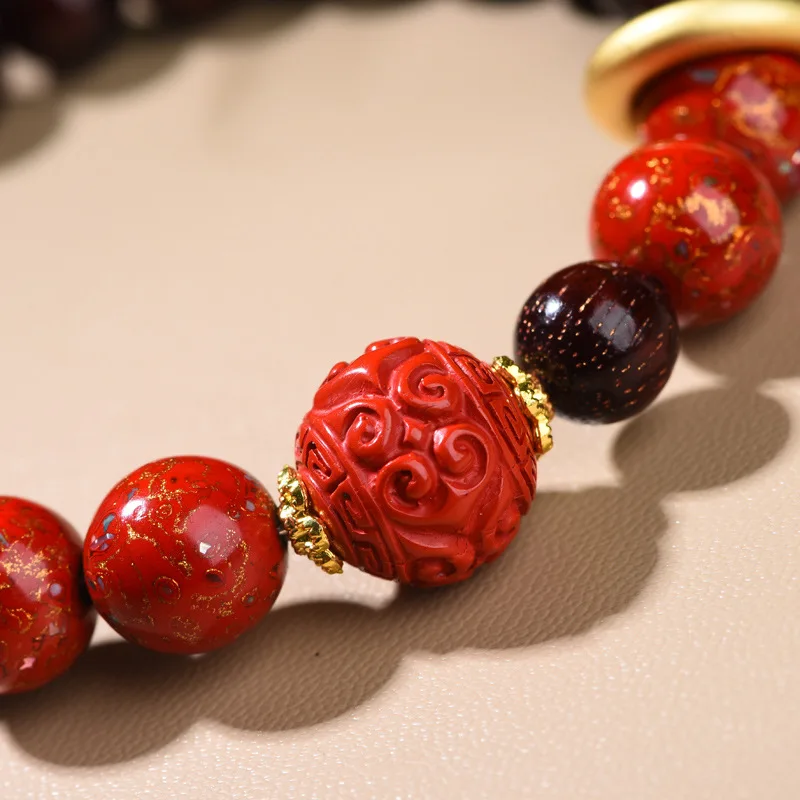 Rosewood non-legacy large lacquer beads bracelet female cinnabar hand jewellery single circle simple string jewellery