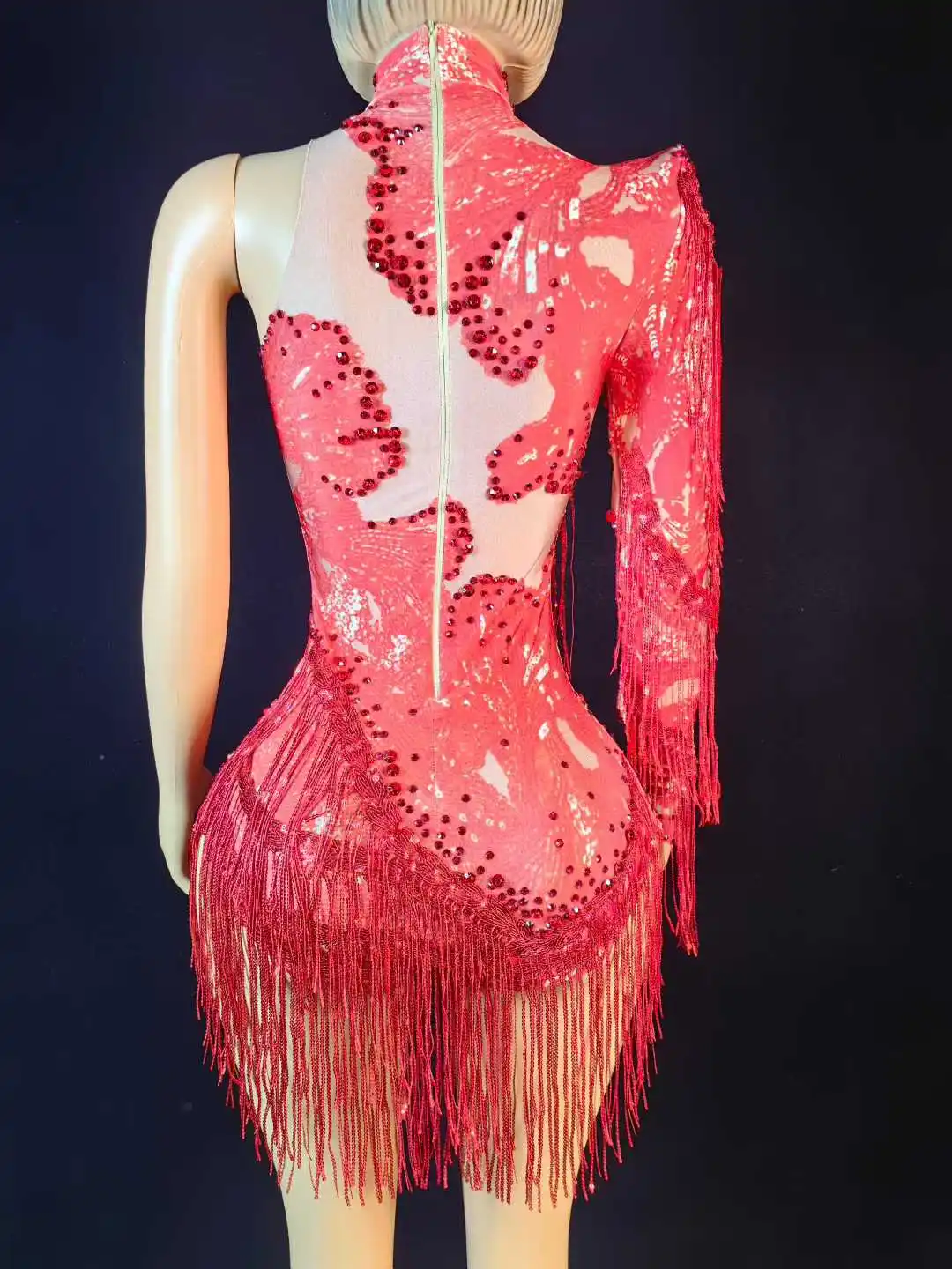 Single Sleeve Fringe Rhinestone Bodysuits For Women Drag Queen Costumes Night Club Stage Wear White Green Red Body Suits