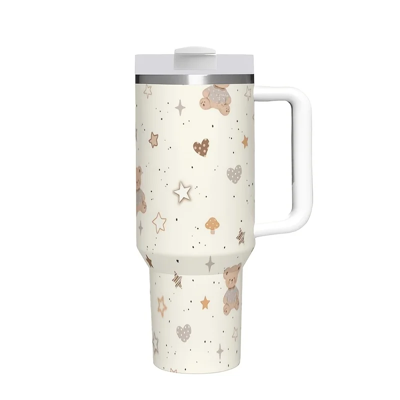 40oz Blue Swirl Butterfly Print Stainless Steel Tumbler with Handle Reusable Vacuum Insulated Water Cup for Daily Use