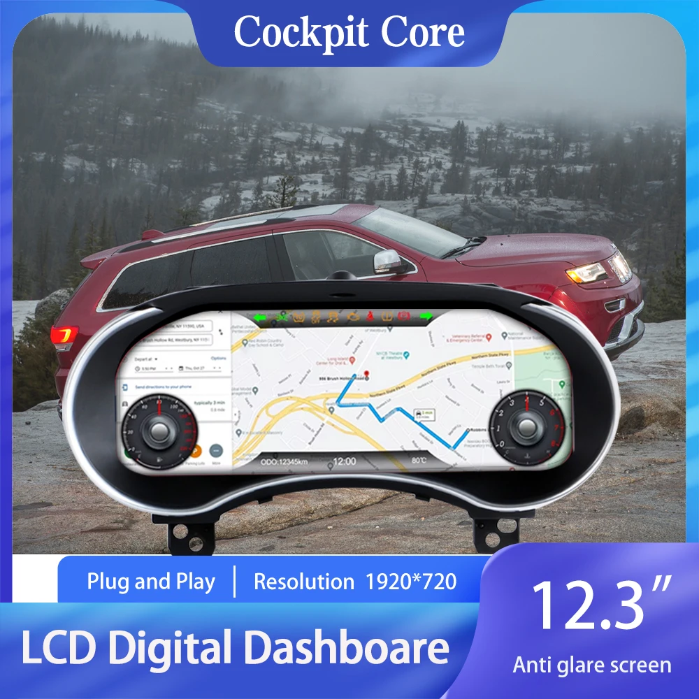 

Digital Instrument Cluster For Jeep Grand Cherokee 2014-2021 Speedometer,Dashboard,Gauge,12.3’' HD LCD iOS Carplay