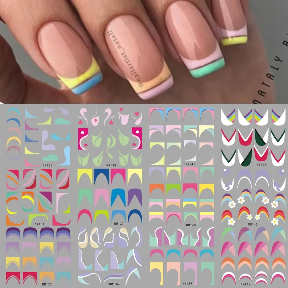 French Tips Nail Slider Stickers Tattoo Geometric Lines Nail Art Transfer Water Decals Manciture Decoration