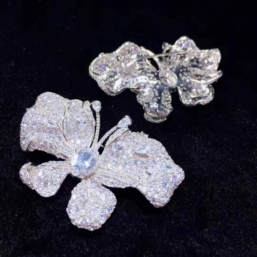 

insect butterfly brooch white color 925 sterling silver with cubic zircon fine women jewelry high quality