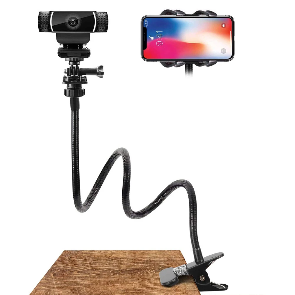 60cm Flexible Webcam Stand Camera Bracket 360° Adjustable Mobile Phone Holder for Gopro/Logitech Bed Desk Table Mount Clamp Clip