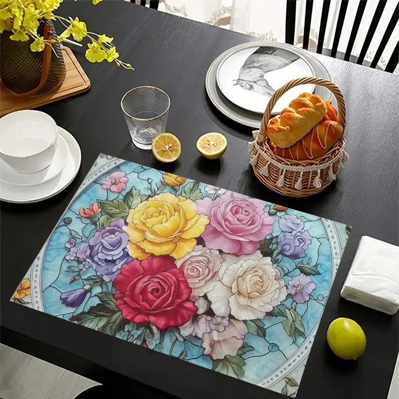 Watercolor Hydrangea Wildflower Rose Print Super Absorbent Drying Mat Waterproof Kitchen Counter Drain Pad Decor Placemat