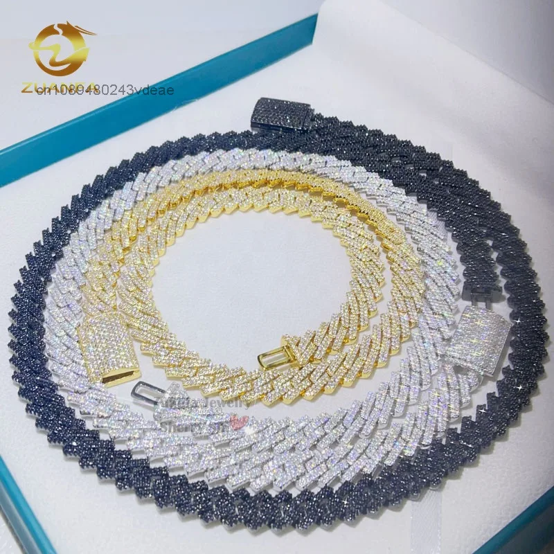 

Rapper Jewelry Hip Hop Sterling Silver 2 Rows Iced Out VVS Diamond Rapper Jewelry 10MM Moissanite Cuban Link Chain