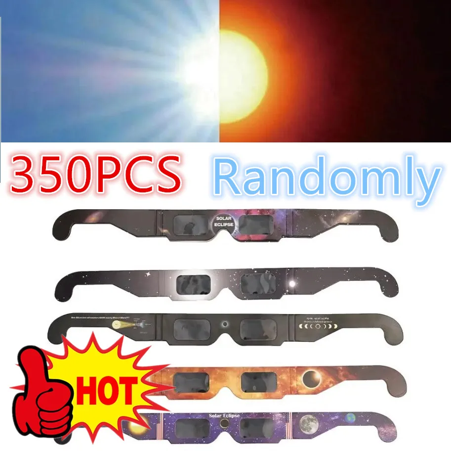 

350pcs Random Paper Solar Eclipse Glasses Protect Eyes Anti-UV Viewing Glasses Safe Shades Observation Solar Glasses