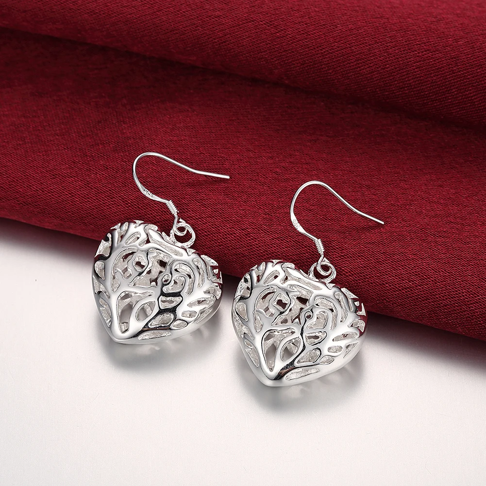 

New 925 Sterling Silver Earrings Fashion Temperament Women Beautiful Hollow Heart Gifts Street All-Match Jewelry