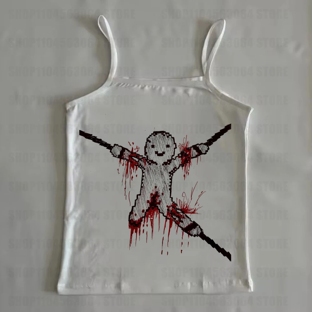 

Kawaii Harajuku Винтажная модная майка с готическим принтом Летний топ без рукавов в стиле панк с графическим рисунком 90-х годов Уличная детская футболка Y2K Женский укороченный топ