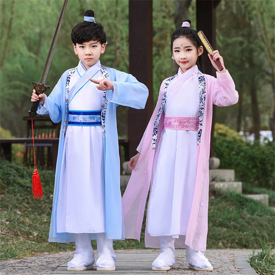 Chinese robe ancient scholar student costumes children adult Kimono China Traditional Vintage Ethnic cosplay Kid Costume Hanfu