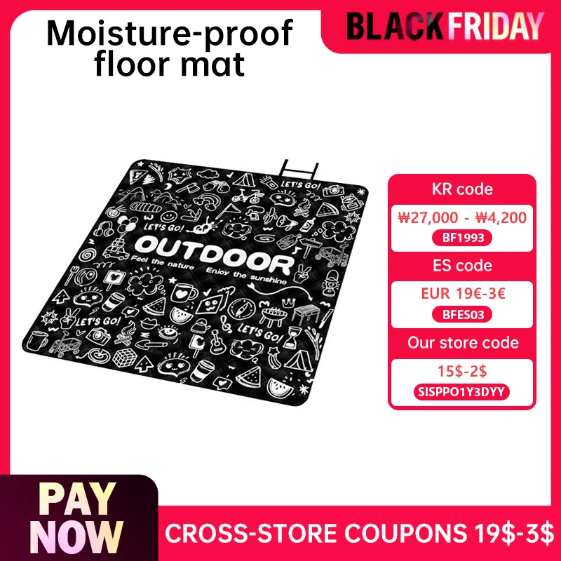 Outdoor Picnic Mat, Lawn Mat, Moisture-Proof Camping Mat, Aluminum Film Base, Large, Machine Washable, Thickened, 2x2m