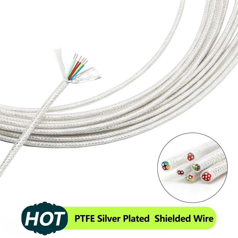 1/5M PT100 Transparent PTFE Thermocouple Wire 2 3 4 6Cores Silver Plated Copper Shield Signal Line Compensation Cable