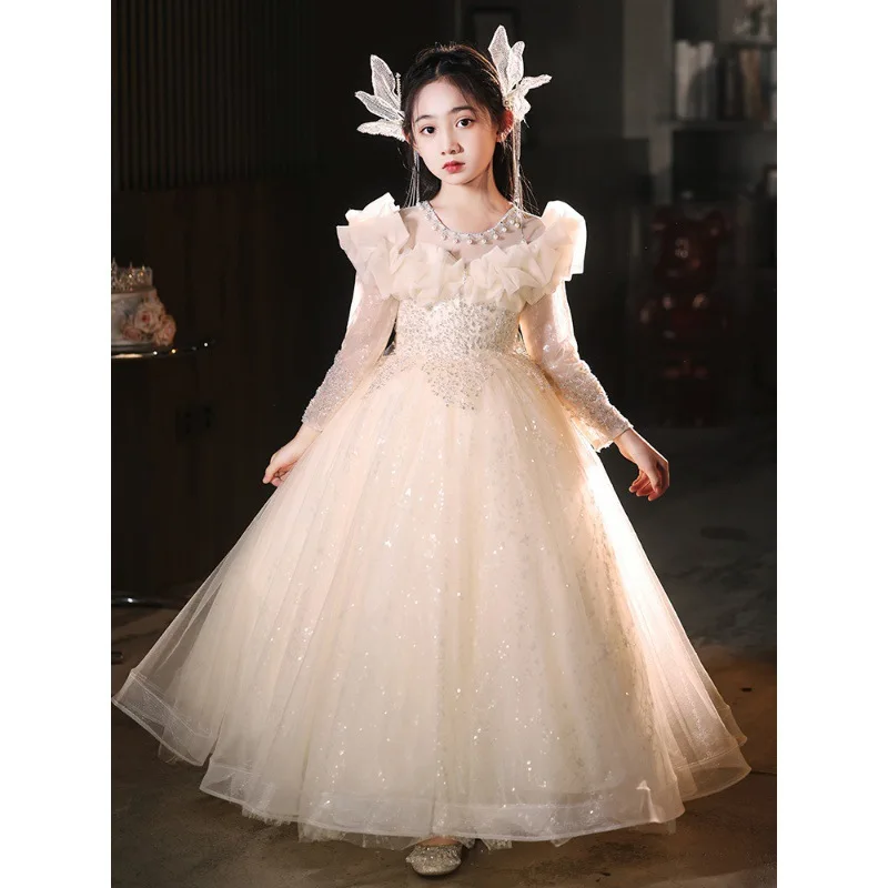 Girls' 2025 New - Children's Birthday Puffy Gown Little Girl Host High-End Piano Performance Dress